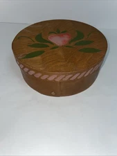 VINTAGE HAND PAINTED BENTWOOD WOOD WOODEN PANTRY BOX WITH LID 7” X 2”