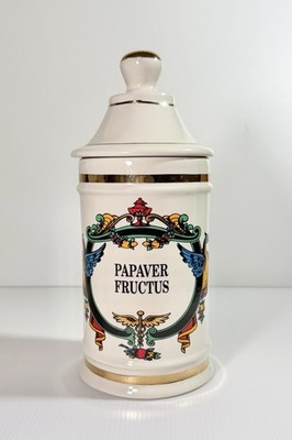 VTG PAPAVER FRUCTUS (Poppy Fruit) Apothecary Jar Pharma Craft Ceramic EUC
