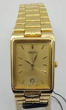 ​[NOS] Orologio Tank Rettangolare Seiko SJH150 Quarzo Tono Oro Data SPEDIZIONE GRATUITA EMS