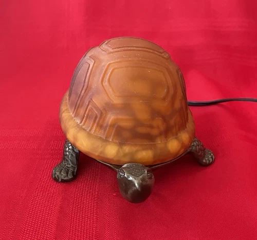 Vintage Tiffany Amber Glass Turtle/Tortoise Accent Lamp Nightlight Turtle Lamp