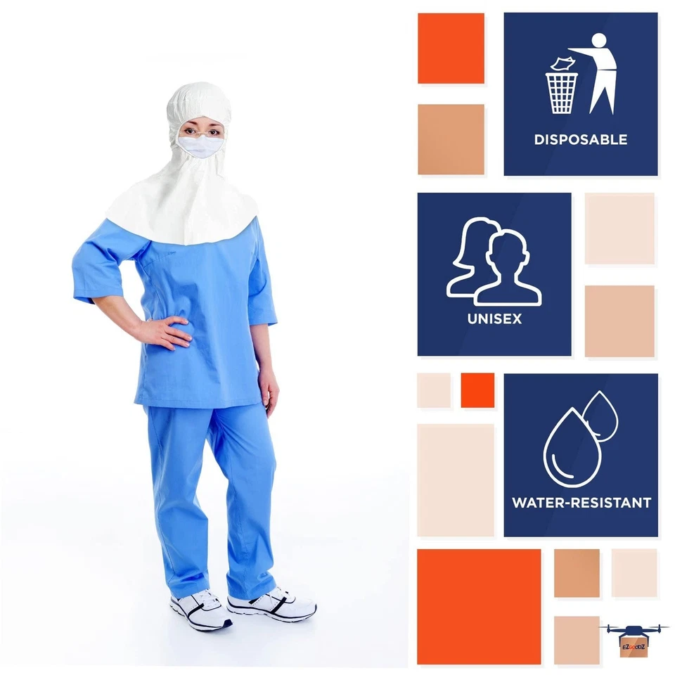 100 White Disposable Non-Woven Microporous Polypropylene 60 gsm Hooded Caps XL - Image 4 of 4