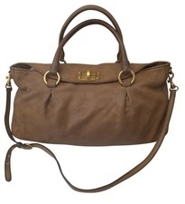Miu Miu Caramel Nappa Leather 2-Way Turnlock Shoulder Tote Bag Gold Hardware
