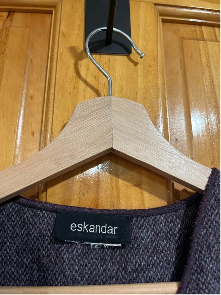 Women’s Eskandar Purple Quiet Luxury Textured Oversize Wool Lagenlook Open Vest - Image 2 of 4