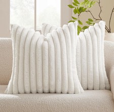 Set of 2 Faux Fur Plush Decorative Throw Pillow Covers Luxury Striped Soft 20X20