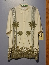 Mens Ivory Color Pierre Cardin Rayon Button Up Size L Hawaiian Tropical Theme