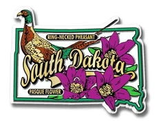 South Dakota State Bird and Flower Map Magnet by Classic Magnets
