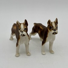 Pair Vintage Miniature Hand-Painted Bone China Boxer Dog Family Figurine