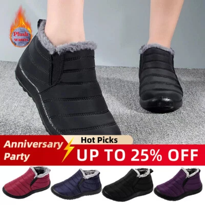 Womens Winter Warm Fur Lined Waterproof Non-slip Ladies Snow Ankle Boots Shoes