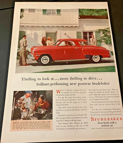 1947 Studebaker Champion Regal De Luxe Coupe Vintage Original Print Ad Wall Art