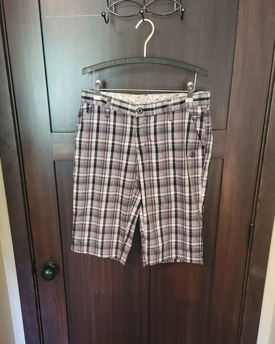 EUC Y2K Women's Element Skate Purple Plaid Bermuda Long Shorts Size 7 Medium - 第 1/7 張圖片