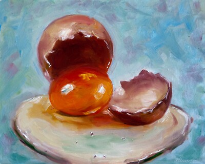 Kitchen Painting ORIGINAL Food Art Egg Oil Still Life Wall Art 8x10 by Muura