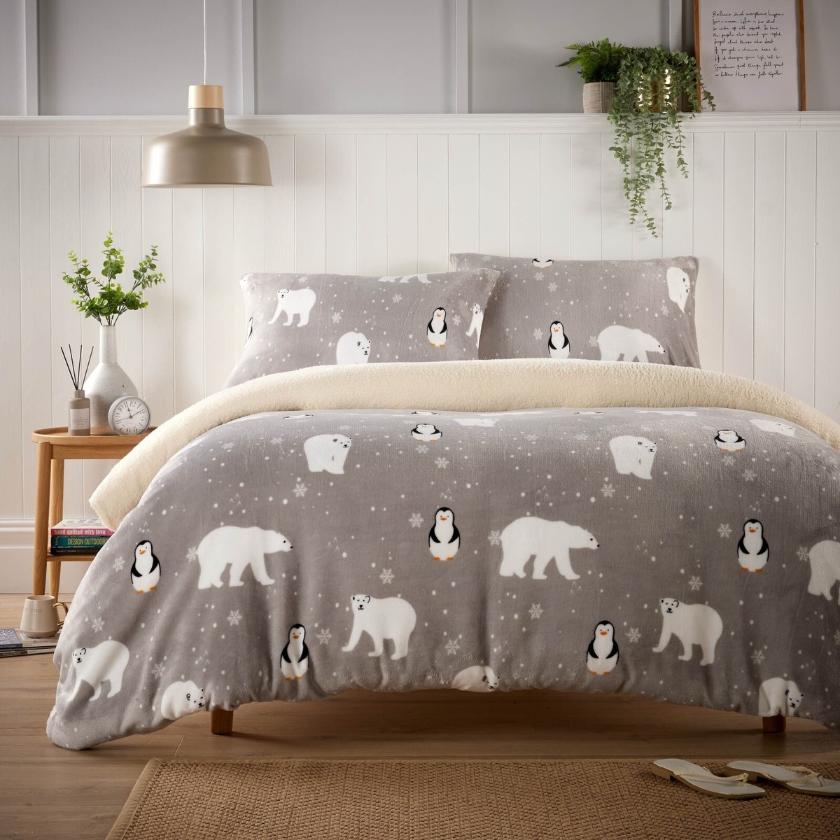 Teddy Fleece Polar Bear Penguin Duvet Cover Christmas Bedding Single Double  King