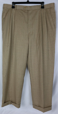 Zanella Beige Mixed Pattern Check Subtle Pattern Natural Stretch Italy Pants 36