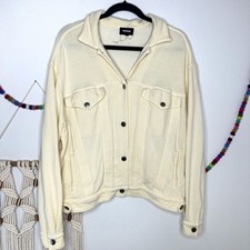 Monrow Jacket Supersoft Fleece Butter Cream Yellow Trucker Style Collared