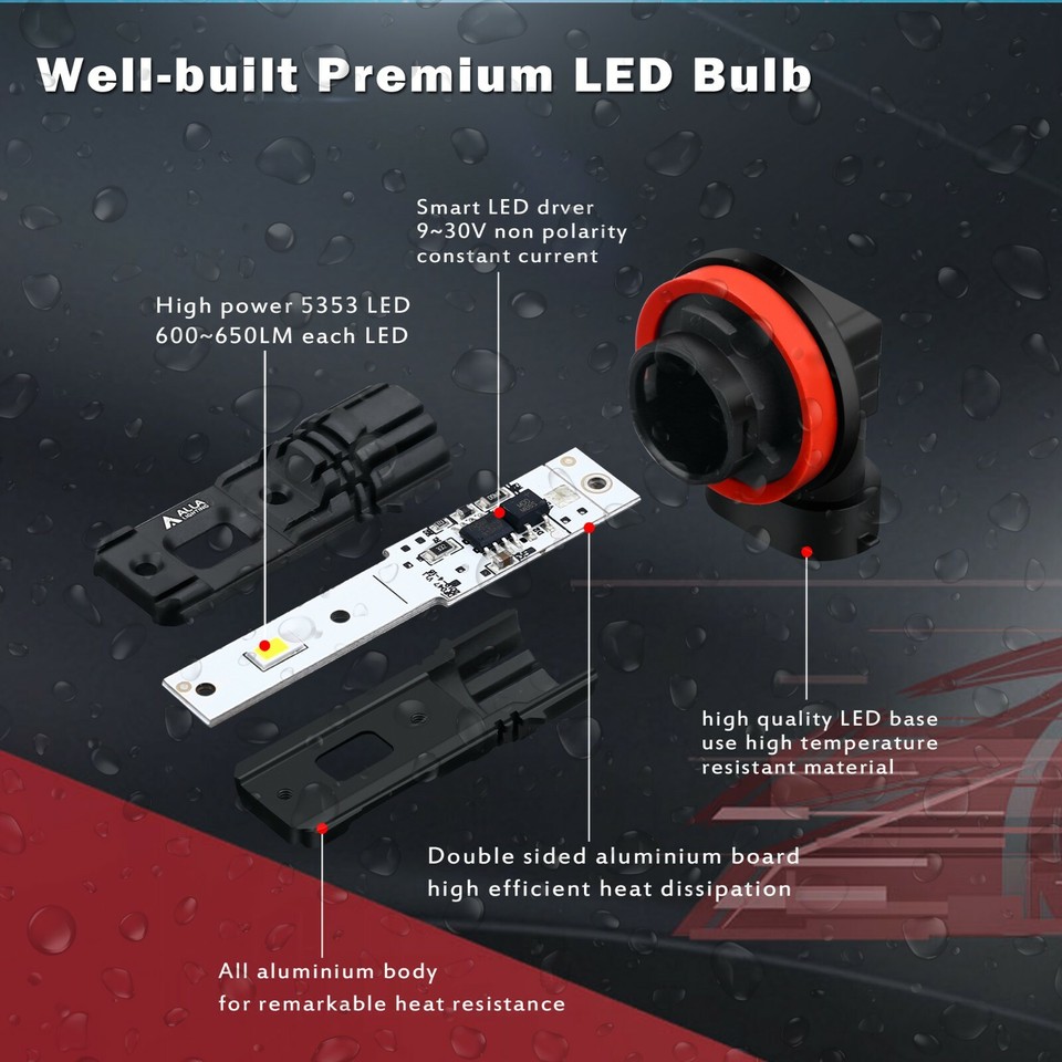 Alla Lighting LED 881 896 Fog Light Bulb Updated Version 6000K Xenon ...