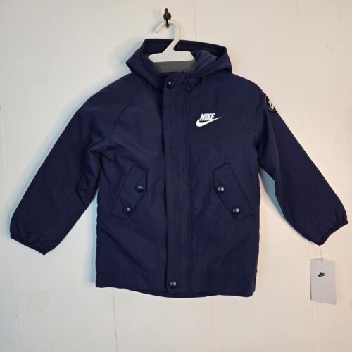 Nike Boy Windbreaker Hooded Jacket Navy Fleece Lined size 4T 98-104cm 3/4YRS $60