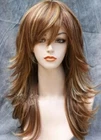 Long Layered Human Hair Blend Heat Ok Auburn Brown Mix Wigs Women Soft Natural