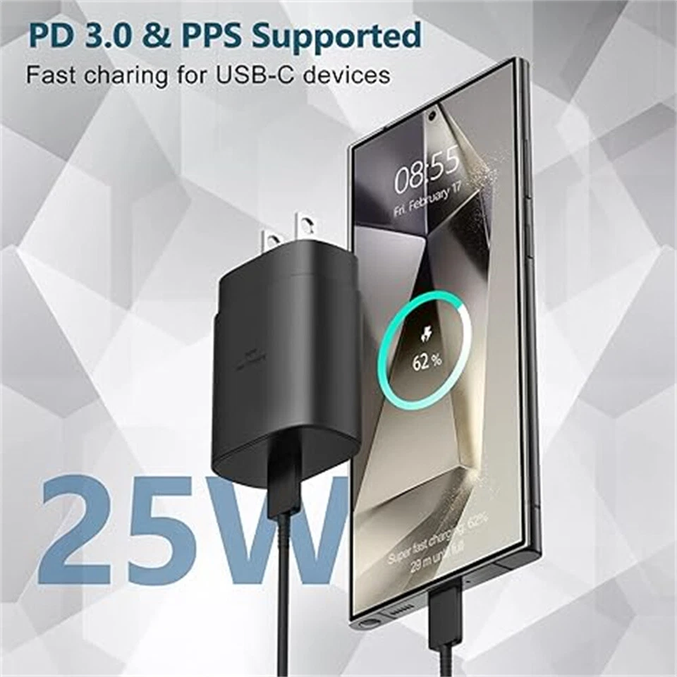 PD 25W Super Fast Wall Charger Type C USB-C Cable For Samsung Galaxy S22 S21 S20 - Image 4 of 4