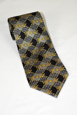 Minty Gianni Versace Black Grey Gold Medusa Head Diamond 100% Silk Tie 3.5 x 56