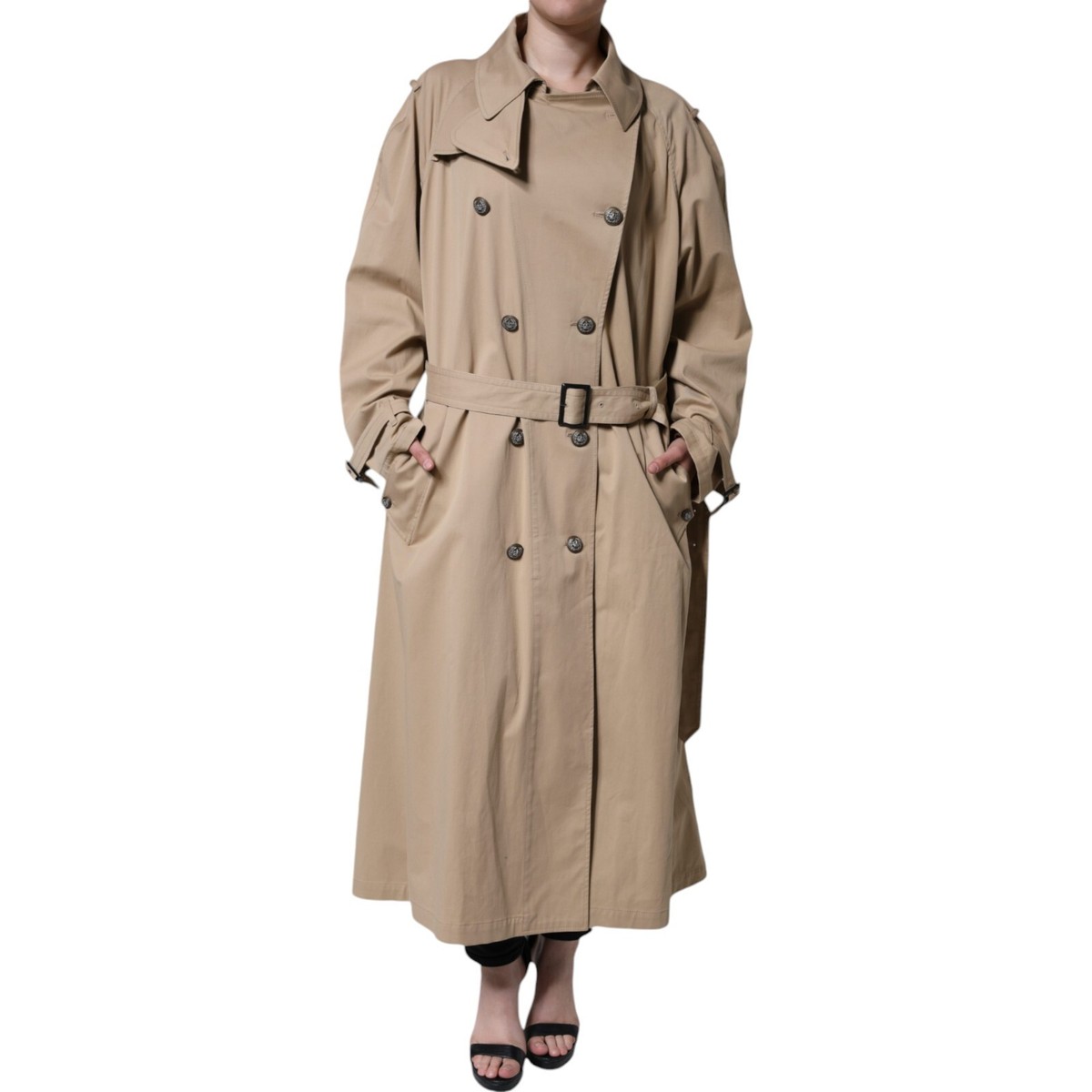 DOLCE GABBANA Jacket Khaki Double Breasted Trench Coat IT46/US12