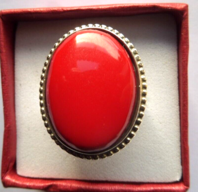 Bague En Argent Massif 925 Avec Corail Gorgone Rouge - Taille 54 - Pierre Ovale 23x18mm - Neuf