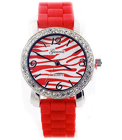 Lady Watch - Slicone Band w/ Stripest Dial - Red - WT-MN8001Z-RD
