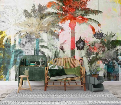 3D Coconut Tree Tropical Watercolor Wallpaper Wall Murals Removable Wallpaper