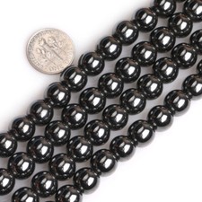 Natural Black Hematite Gemstone Round Loose Beads for Jewelry Making 15"