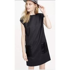J.Crew Dress Charcoal Wool Blend Faux-Leather Pocket Shift Style E2099 Sz 12