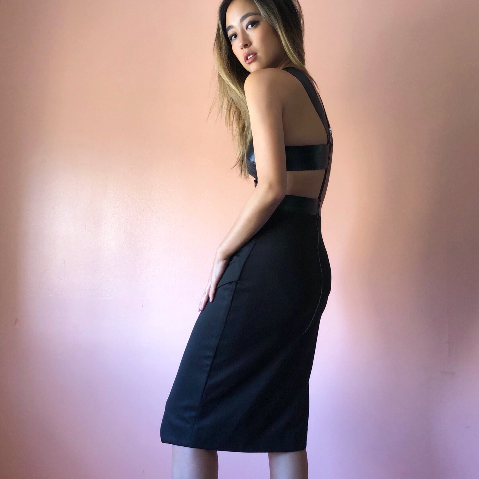 Shakuhachi Black Alligator Bustier Cutout Dress Gem