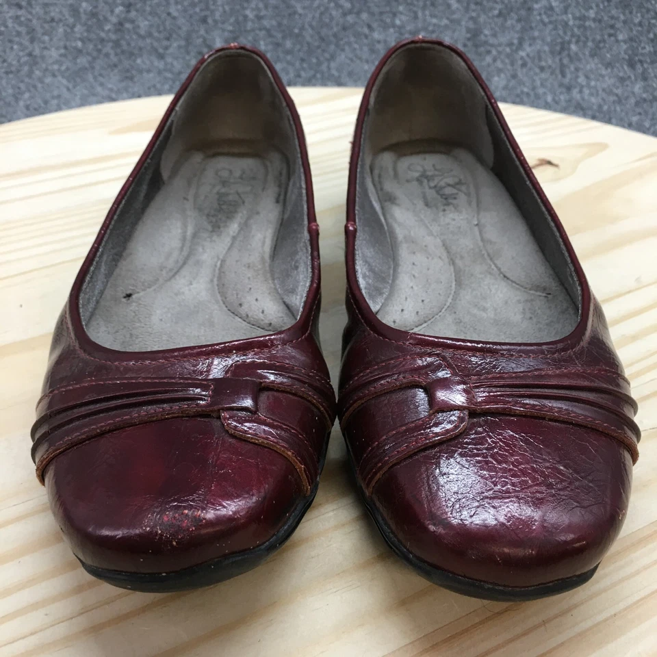 Zapatos LifeStride para mujer 9,5 M sin cordones planos cuero borgoña cómodos punta redonda Foto 4 de 4
