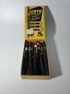 Rare Vintage Listo Marking Pencils Writes on Everything 8 Red & 1 Black in Box