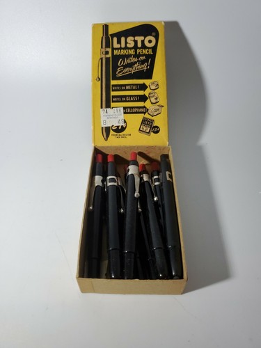 Rare Vintage Listo Marking Pencils Writes on Everything 8 Red & 1 Black in Box