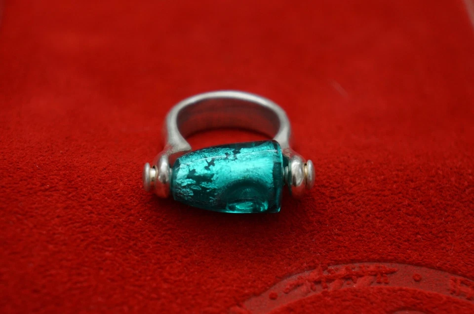 NUEVO Anillo Grabado Uno De 50 Turquesa Cristal de Murano Estampado Plata Declaración 6.5 S Foto 2 de 4