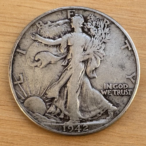 1942 Walking Liberty Half Dollar, 90% Silver, Very Fine Coin