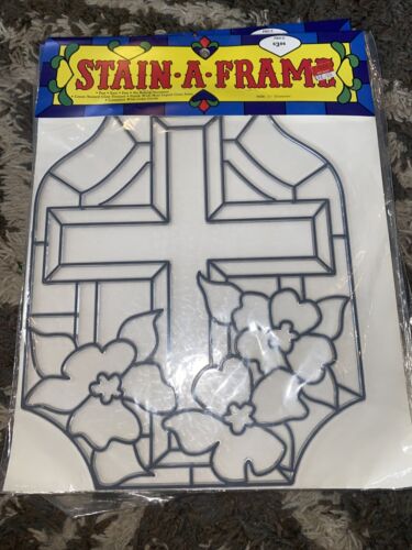 Stain a Frame Stained Glass Hobby Craft Blank 11" Cross And Flowers Craft - Picture 1 of 8