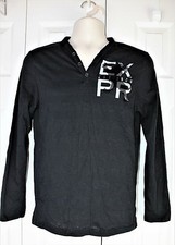 Mens Express Size Small black cotton henley shirt top Excellent