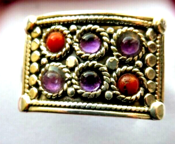 Bague améthyste et corail argent massif taille 58, un bijou d'émotion