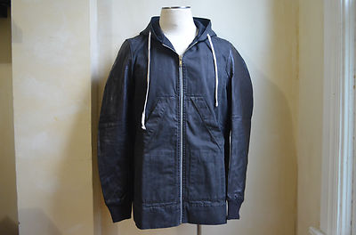 Rick Owens Drkshdw Toll Schwarz mit Kapuze Jacke mit Leder Ärmel S-L Selten