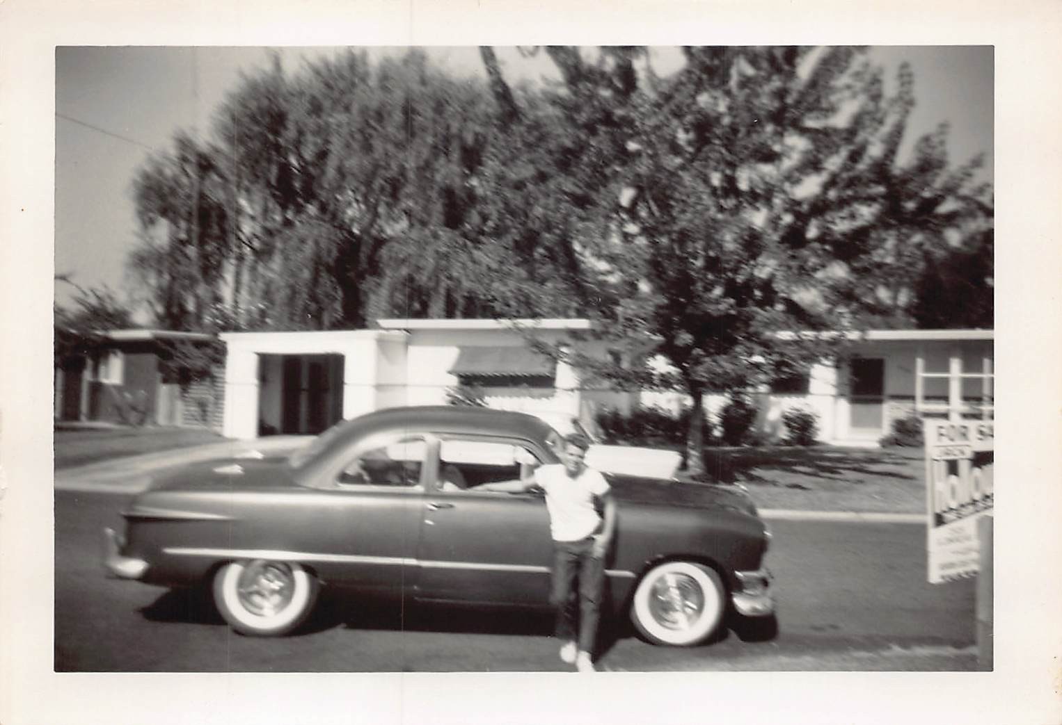 1950 Ford Club Coupe Shoebox 1950s Photo Young Blonde Man Whitewalls Chrome
