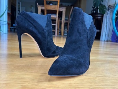CASADEI Black Suede Ankle Boots Size 10.5 IT 40.5 Good Condition &Box &Box &Caps