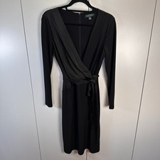 Lauren Ralph Lauren Womens Sz 10 Black Wrap Dress Cocktail Minimalist Old Money