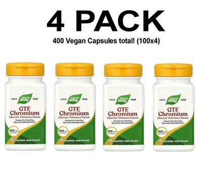 Nature's Way, GTF Chromium, 4 PACK, 200 mcg, 100 Vegan Capsules each 400 total!