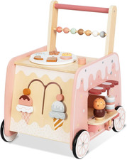 Wooden Baby Walker, Multifunctional Ice Cream Cart Activity Toy for Learning to