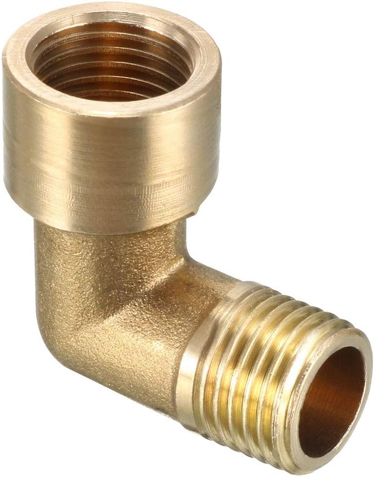 sourcing map Brass Elbow Pipe Fitting 90 Degree 1/4 BSP Male x 1/4 PT Female Co
