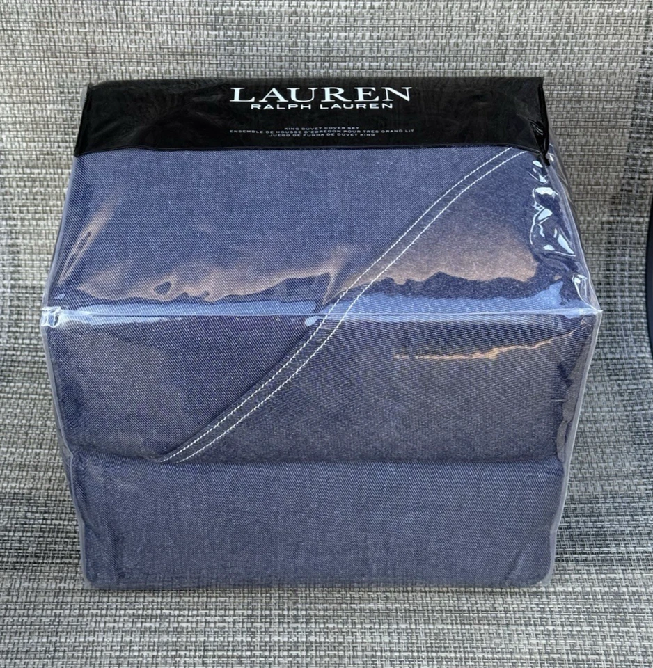 Conjunto de capa de edredom Ralph Lauren Flynn azul marinho denim 100% algodão KING 3 peças - Imagem 3 de 4