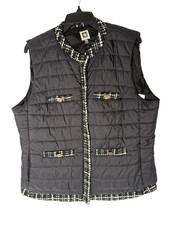 Anne Klien Puffer Vest XL Puffer Vest Black and white tweed trim zipper pockets