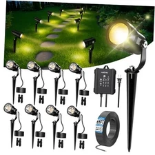  All-in-One Low Voltage Landscape Lighting Kit, 5W LED 8 Pack Warm White