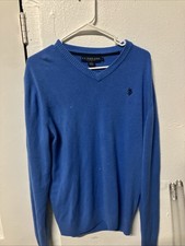 U.S. Polo Assn Sweater Large Blue V-Neck Pullover Long Sleeve 100 Acrylic
