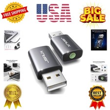 2 Pack USB to 3.5mm Jack Audio Adapter, USB to Audio Aux Adapter External Ste...